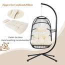 TOPMAX Patio Foldable Swing Chair Porch PE Wicker Egg Hanging Chair Hammock Chair w/Stand and Cushion for Outdoor Balcony Indoor Bedroom, Beige - Atlantic Fine Furniture Inc