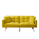 FUTON SOFA SLEEPER YELLOW VELVET WITH 2 PILLOWS - Atlantic Fine Furniture Inc