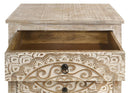 Mariska - 3-Drawer Wood Mandala Cabinet - Distressed White - Atlantic Fine Furniture Inc