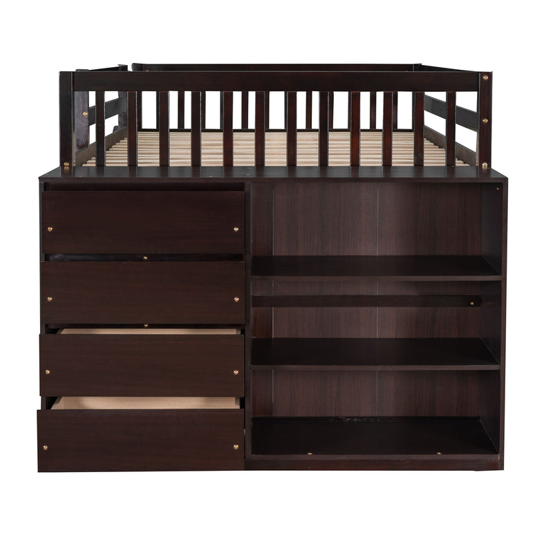 Full Over Full Bunk Bed With 4 Drawers And 3 Shelves - Espresso