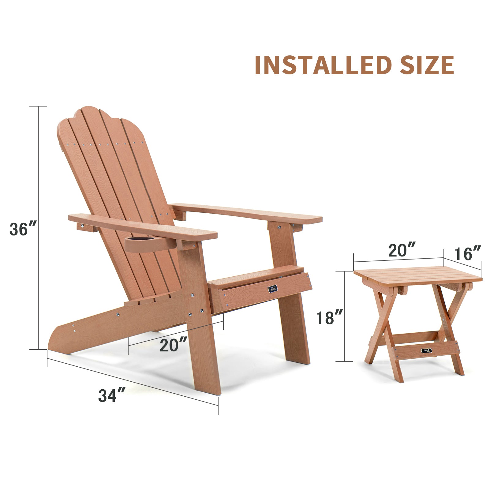 TALE Adirondack Chair Backyard Outdoor Furniture Painted Seating with Cup Holder All-Weather and Fade-Resistant Plastic Wood for Lawn Patio Deck Garden Porch Lawn Furniture Chairs Brown - Atlantic Fine Furniture Inc