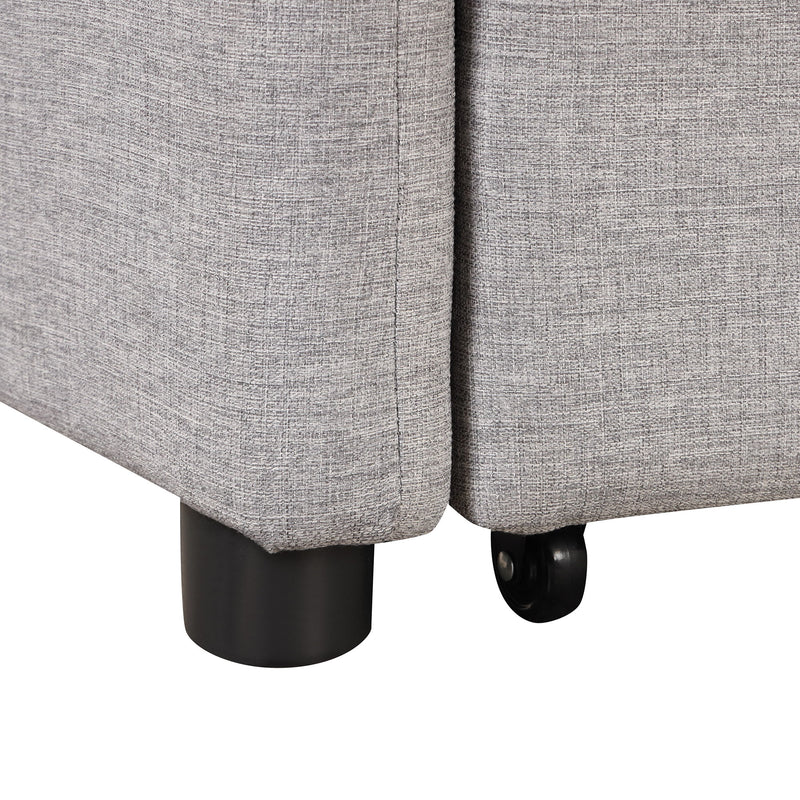 Pull Out Sofa Sleeper 3 In 1 With 2 Wing Table And Usb Charge For Nap Line Fabric For Living Room Recreation Room Gray
