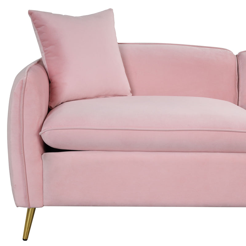 2 Piece Velvet Upholstered Sofa Sets, Loveseat And 3 Seat Couch Set Furniture With 2 Pillows And Golden Metal Legs For Different Spaces, Living Room, Apartment, Pink