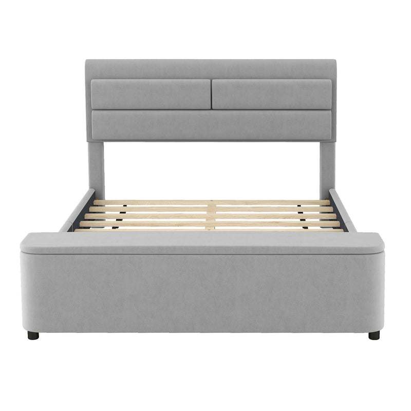 Full Size Upholstery Platform Bed With Storage Headboard And Footboard, Support Legs, Grey