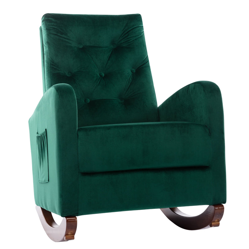 Baby Room High Back Rocking Chair Nursery Chair, Comfortable Rocker Fabric Padded Seat, Modern High Back Armchair - Dark Green