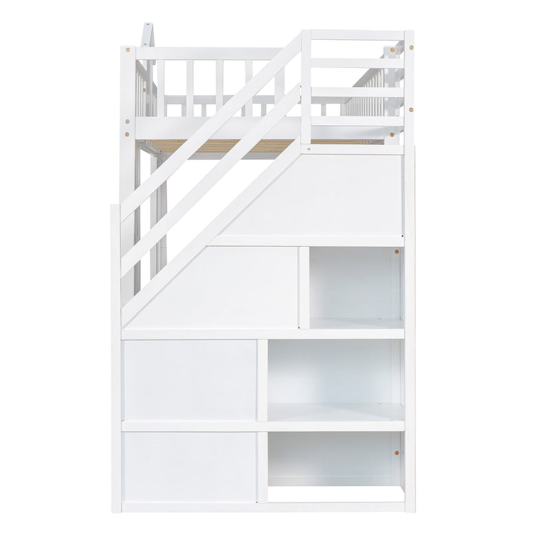 Twin-Over-Twin Bunk Bed With Changeable Table, Bunk Bed Turn Into Upper Bed And Down Desk With 2 Drawers - White