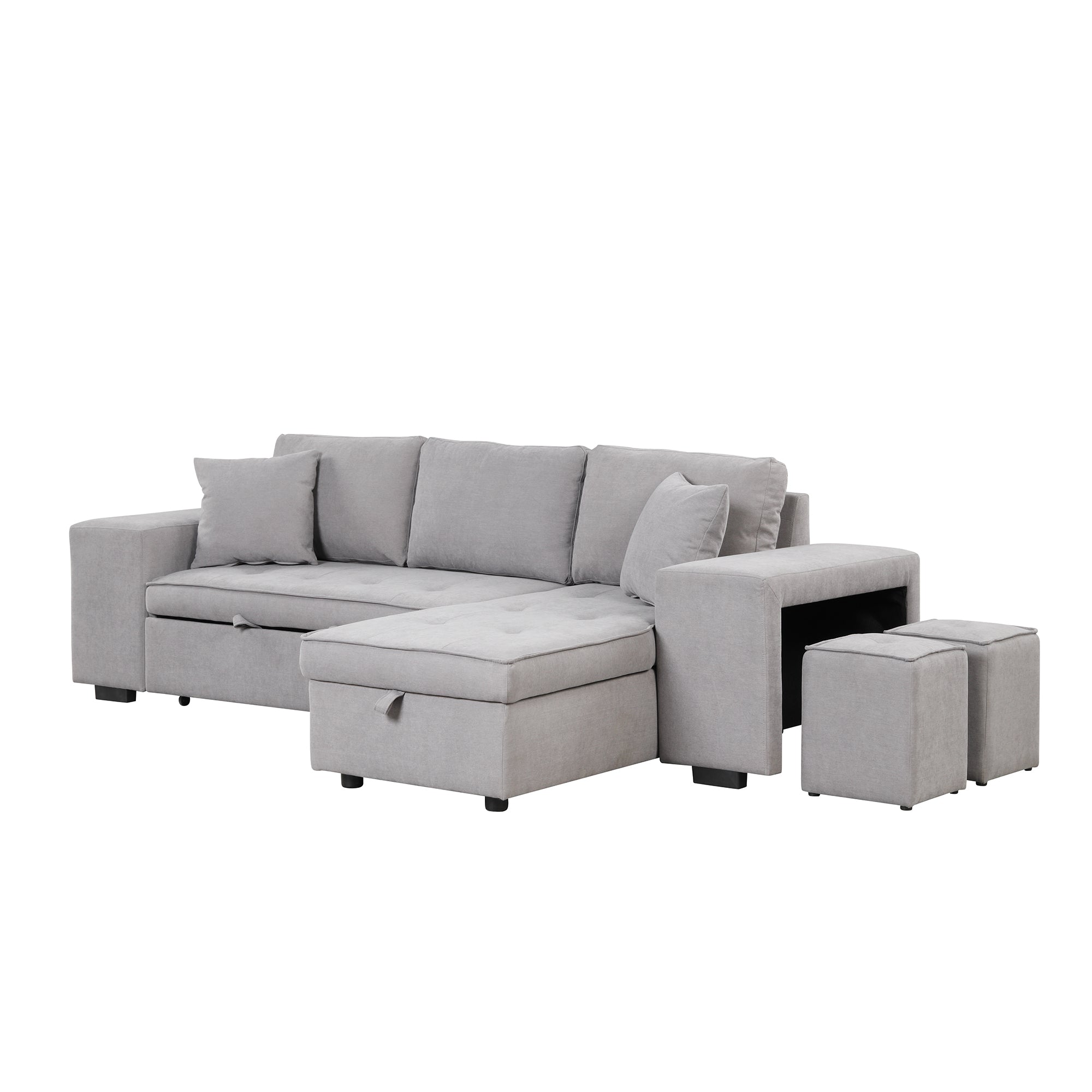 Orisfur. 104" Pull Out Sleeper Sofa Reversible L-Shape 3 Seat Sectional Couch with Storage Chaise and 2 Stools for Living Room Furniture Set - Atlantic Fine Furniture Inc