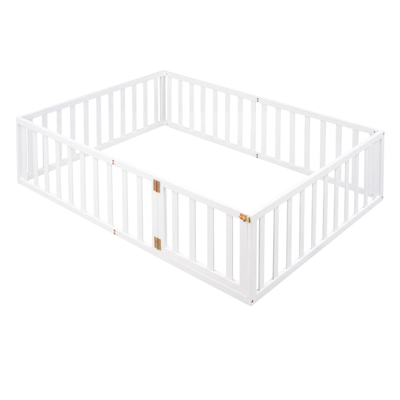 Full Size Wood Daybed Frame With Fence, White