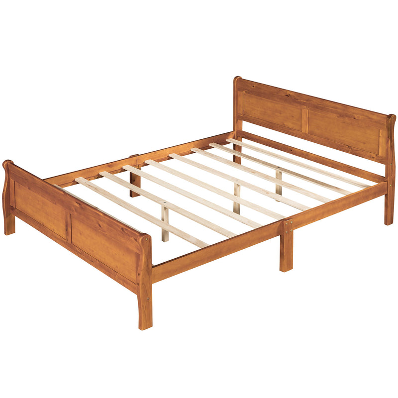 Queen Size Wood Platform Bed With Headboard And Wooden Slat Support (Oak)