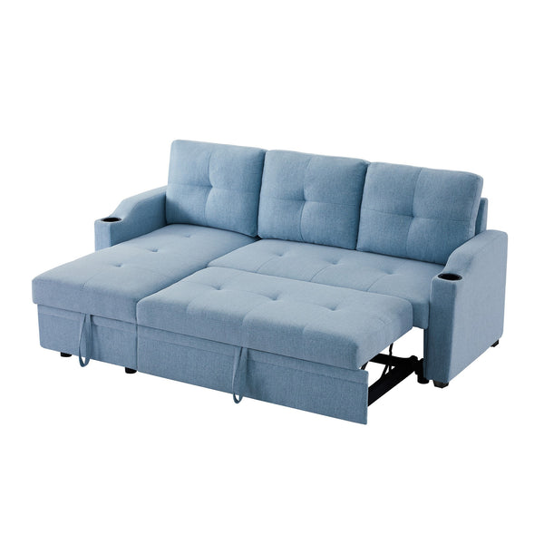 Orisfur. 81" Sleeper Sofa Bed Reversible Sectional Couch with Storage Chaise and Two Cup Holders for Living Room Furniture Set - Atlantic Fine Furniture Inc
