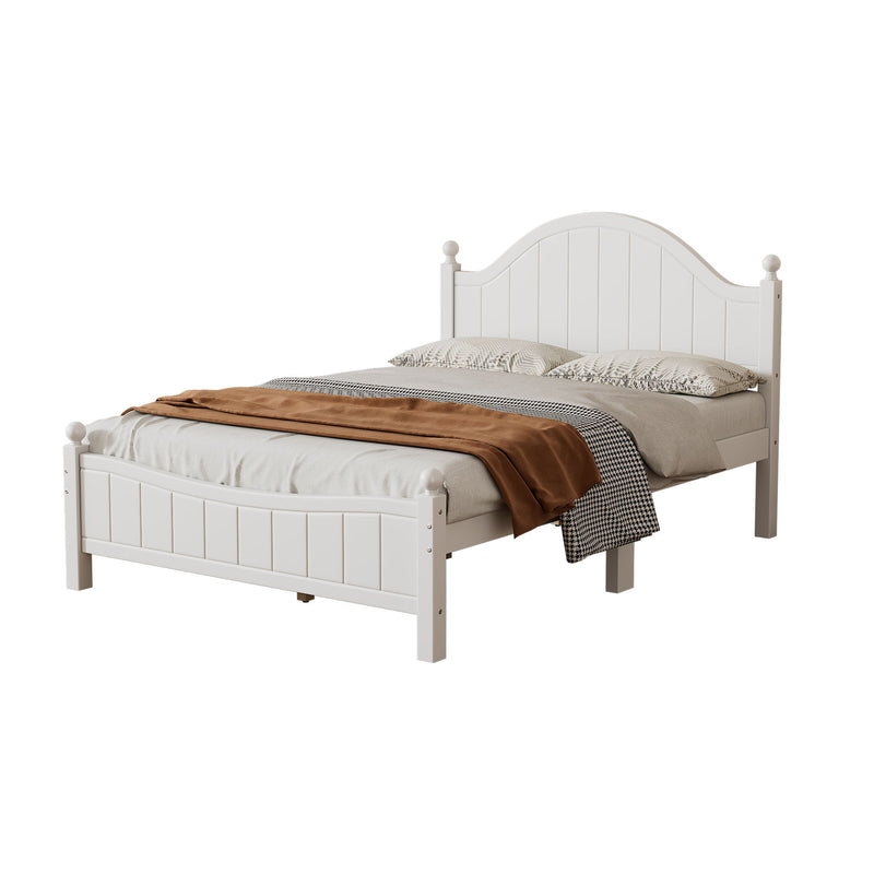 3 Pieces Bedroom Sets Traditional Concise Style White Solid Wood Platform Bed With 2 Nightstands, No Need Box Spring, Full