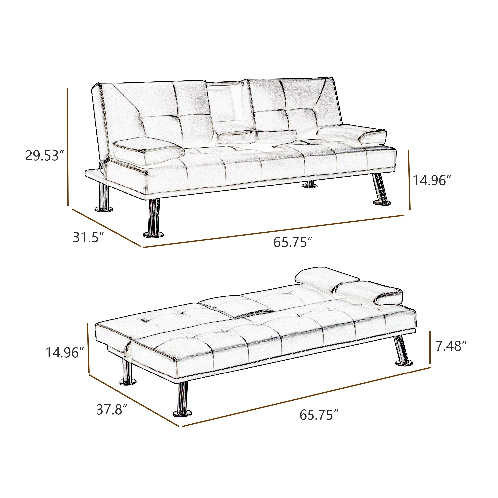 Modern Faux Leather Loveseat Sofa Bed with Cup Holders , Convertible Folding Sleeper Couch Bed . - Atlantic Fine Furniture Inc