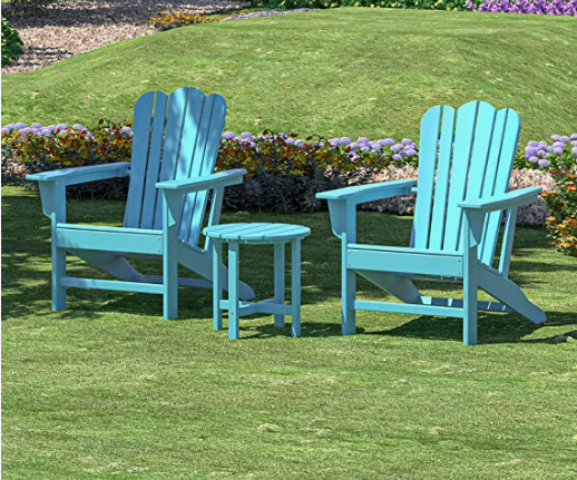 Combo for Family: 2 Plastic Adirondack Chairs & an Outdoor Side Table.  Outdoor Adirondack Chair Patio Lounge Chairs Classic Design (Blue) - Atlantic Fine Furniture Inc