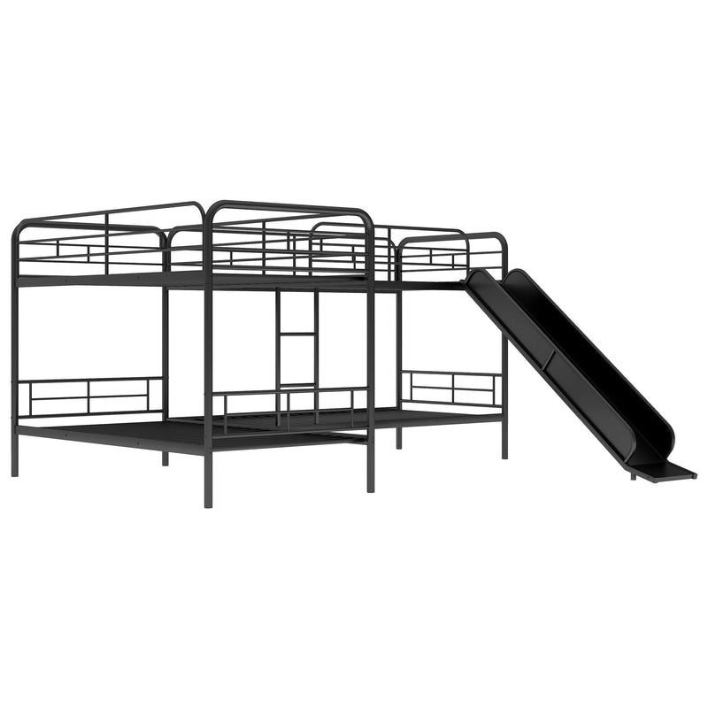 Twin Size L-Shaped Bunk Bed With Slide And Ladder, Black