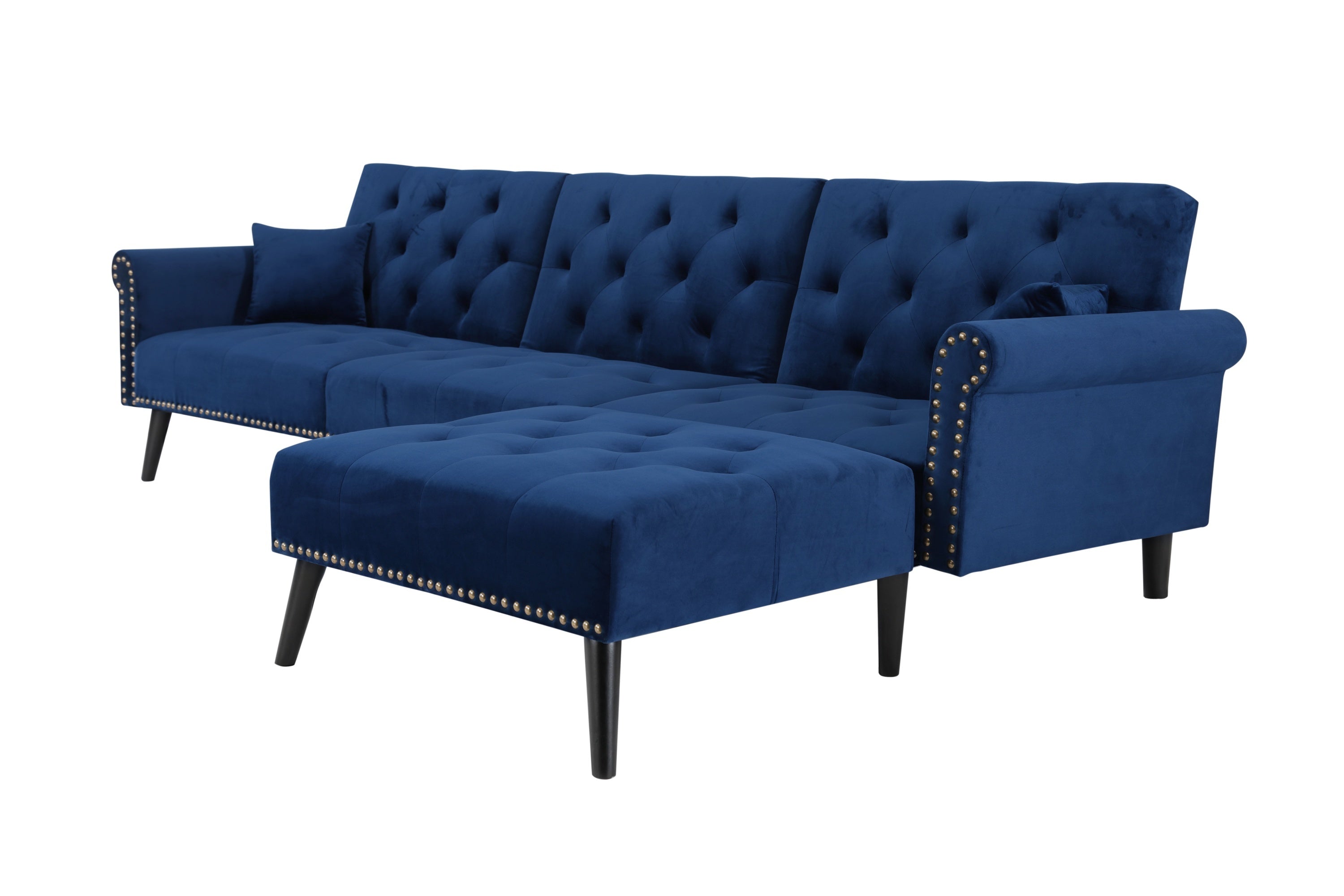 Convertible Sofa bed sleeper Navy blue velvet (same as W223S01591。Size difference, See Details in page.) - Atlantic Fine Furniture Inc