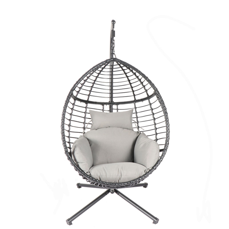 Egg Swing Chair with Stand, 300 LBS Capacity, With Comfortable Cushion, 37.4x37.4x76.77 (Grey)