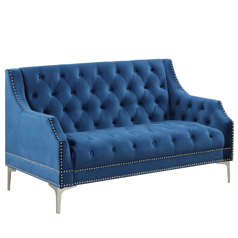 55.5" Modern Sofa Dutch Plush Upholstered Sofa With Metal Legs, Button Tufted Back Blue