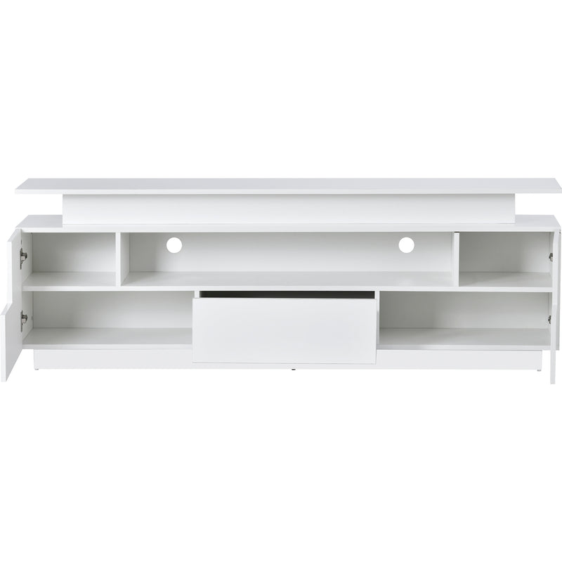 ON-TREND Modern, Stylish Functional TV stand with Color Changing LED Lights, Universal Entertainment Center, High Gloss TV Cabinet for 75+ inch TV, White