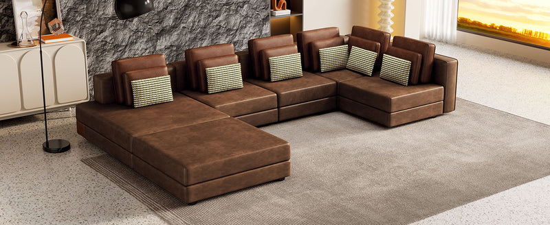 Modular Sectional Sofa Corner Sofa Chaise Lounge With Movable Ottoman For Living Room, Brown