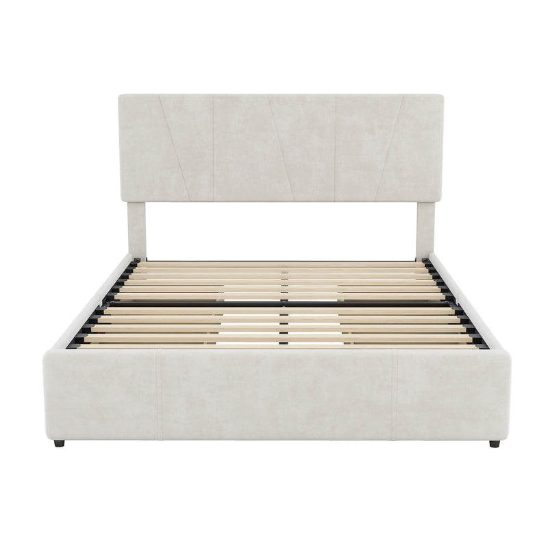 Full Size Upholstery Platform Bed With Four Drawers On Two Sides, Adjustable Headboard, Beige