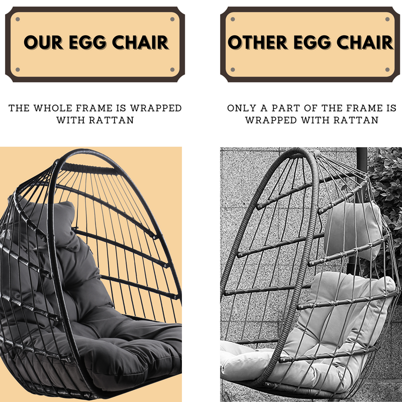 Swing Egg Chair with Stand Indoor Outdoor Wicker Rattan Patio Basket Hanging Chair with C Type bracket , with cushion and pillow,Patio Wicker folding Hanging Chair - Atlantic Fine Furniture Inc