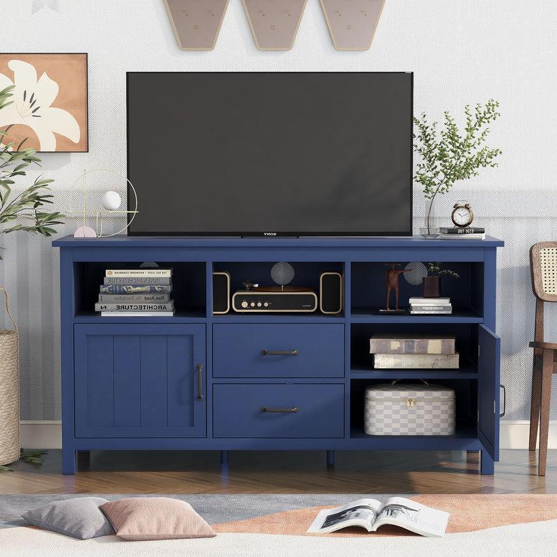 U Can TV Stand For TV Up To 68 In With 2 Doors And 2 Drawers Open Style Cabinet, Sideboard For Living Room, Navy