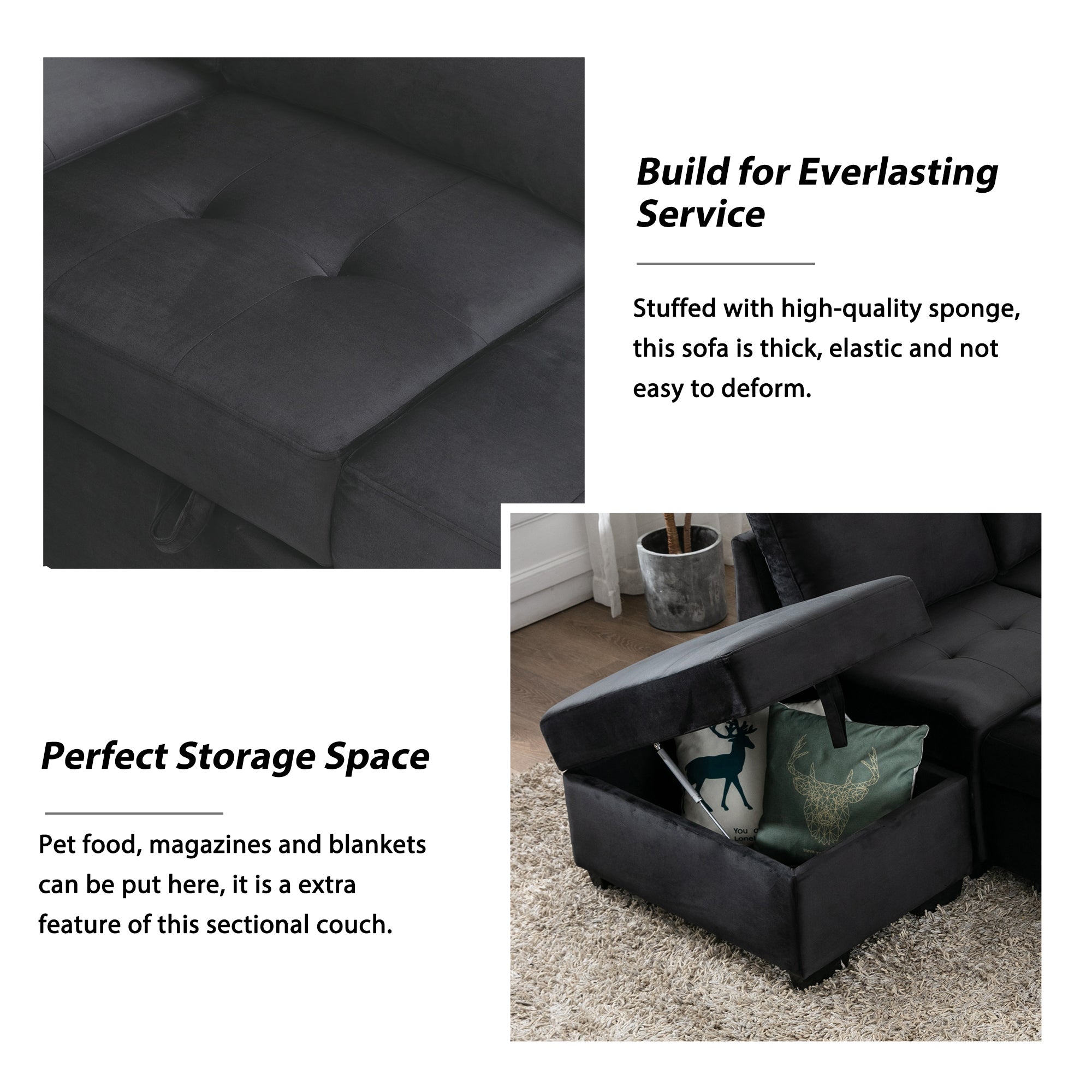 Orisfur. 86" Sleeper Sectional Sofa, L-Shape Corner Couch Sofa-Bed with Storage Ottoman &  Hidden Arm Storage for Living Room Apartment - Atlantic Fine Furniture Inc