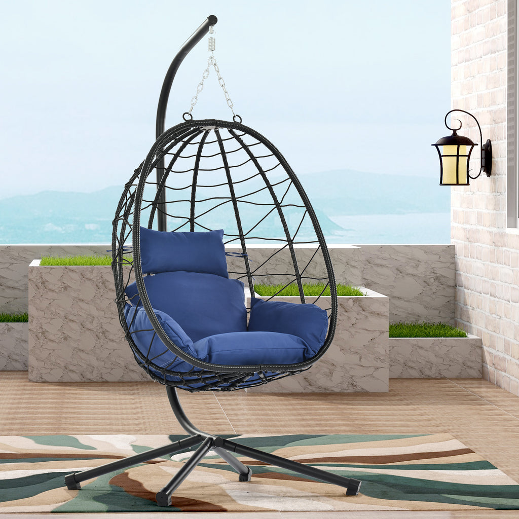 Egg Chair with Stand Indoor Outdoor Swing Chair Patio Wicker