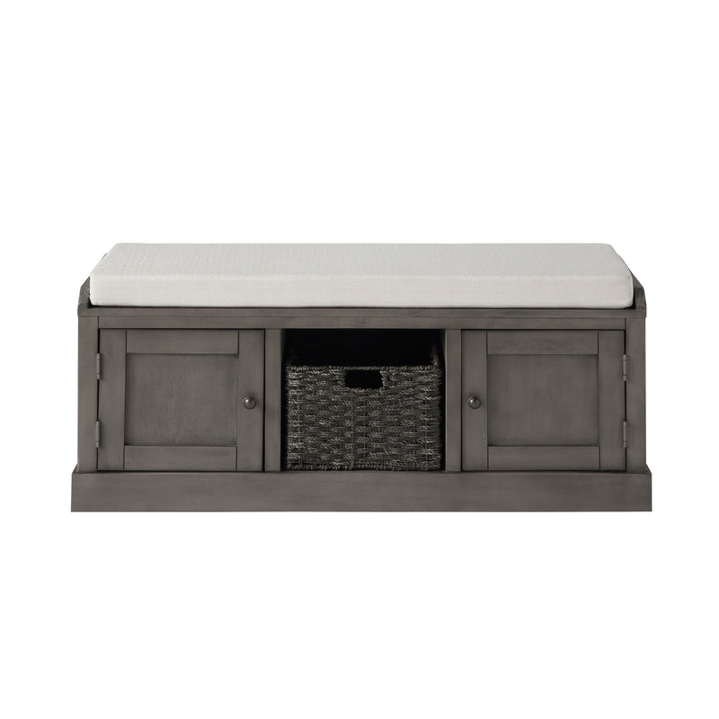 Homes Collection Wood Storage Bench With Cabinets And Basket