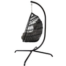 Swing Egg Chair with Stand Indoor Outdoor Wicker Rattan Patio Basket Hanging Chair with C Type bracket , with cushion and pillow,Patio Wicker folding Hanging Chair( Black New arrivals within 10 days) - Atlantic Fine Furniture Inc