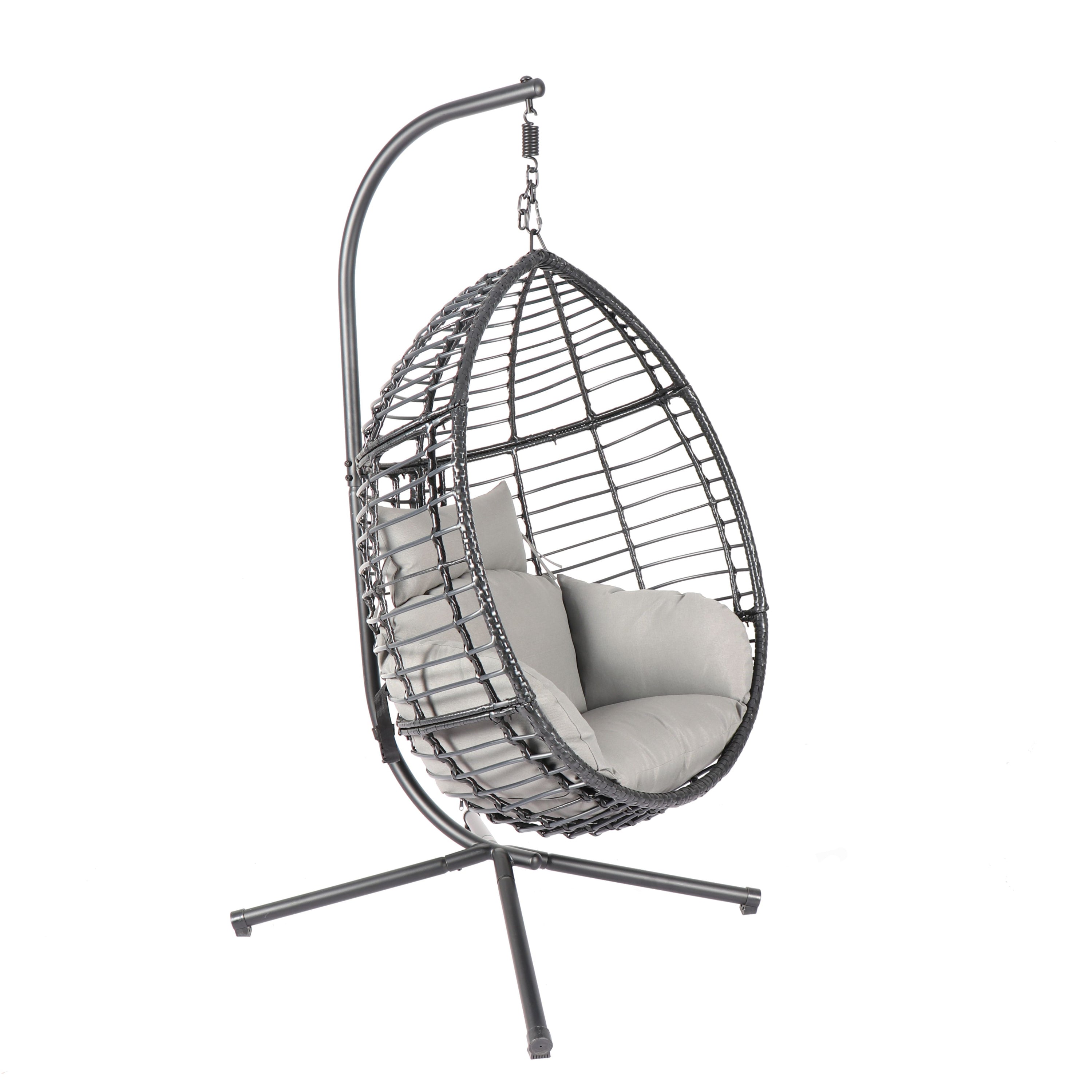 Egg Swing Chair with Stand, 300 LBS Capacity, With Comfortable Cushion, 37.4x37.4x76.77 (Grey) - Atlantic Fine Furniture Inc