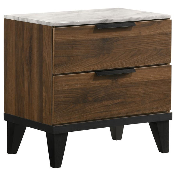 Mays - 2-Drawer Nightstand With Faux Marble Top - Walnut Brown