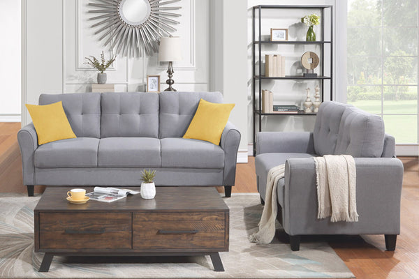 Modern Living Room Sofa Set Linen Upholstered Couch Furniture For Home Or Office, Light Gray (2 / 3-Seat)