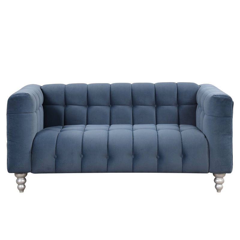 63" Modern Sofa Dutch Fluff Upholstered Sofa With Solid Wood Legs, Buttoned Tufted Backrest, Blue