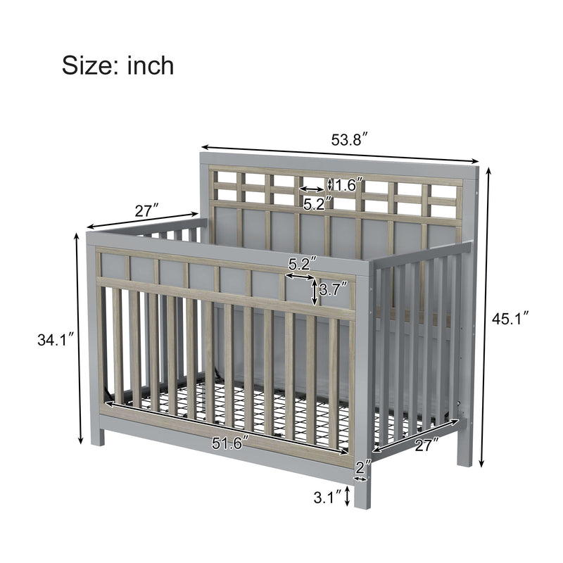 Certified Baby Safe Crib, Pine Solid Wood, Non-Toxic Finish, Gray
