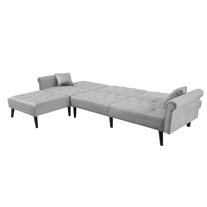 Convertible Sofa bed sleeper light grey velvet - Atlantic Fine Furniture Inc