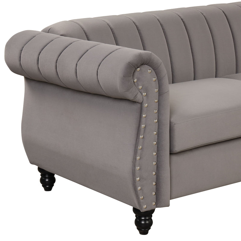 39" Modern Sofa Dutch Fluff Upholstered Sofa With Solid Wood Legs, Buttoned Tufted Backrest, Gray