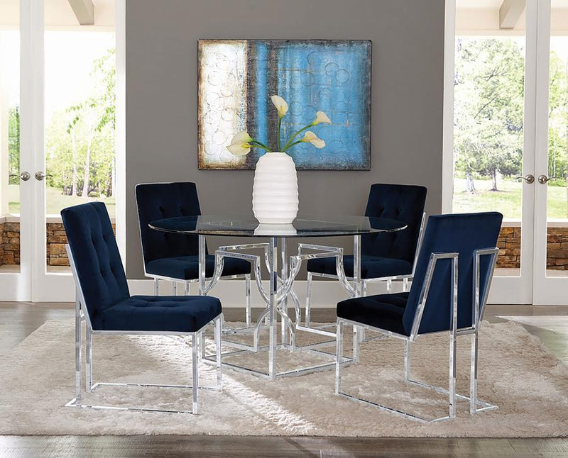 Cisco - Upholstered Dining Chairs (Set of 2) - Ink Blue And Chrome