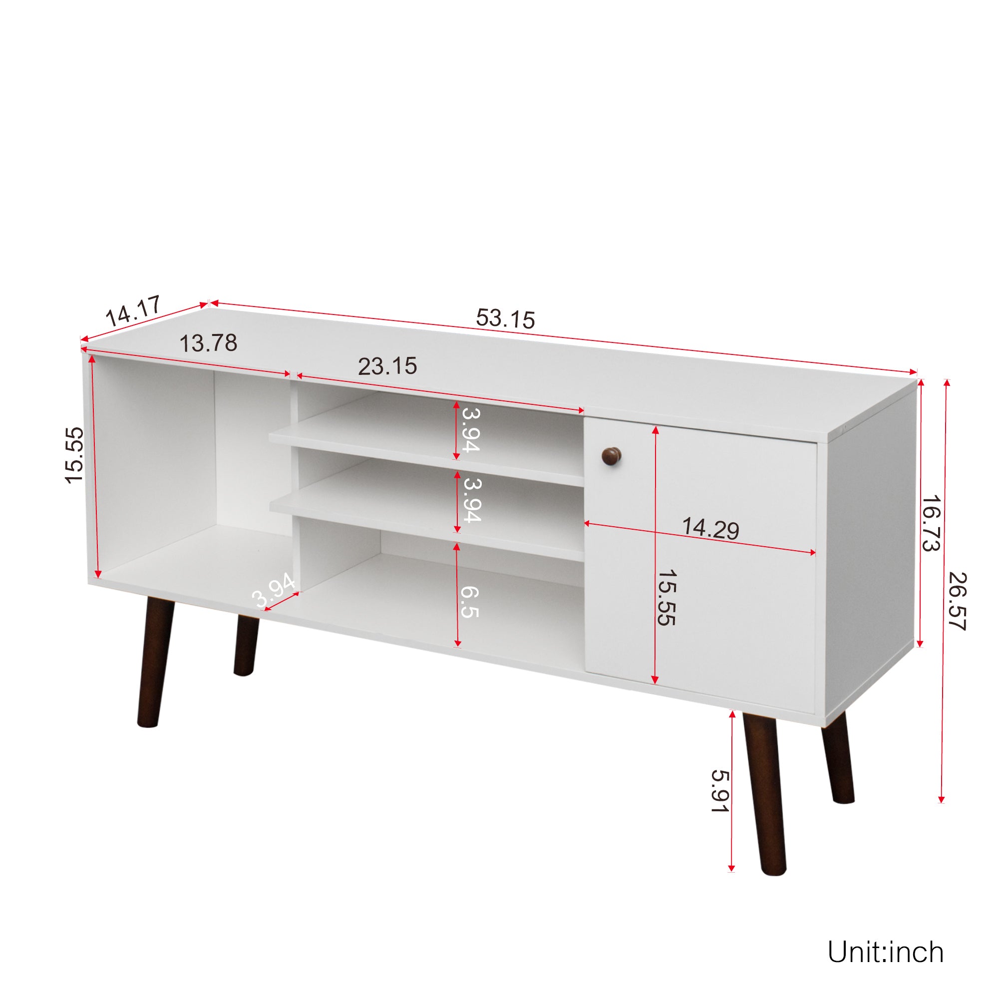TV Stand Use in Living Room Furniture with 1 storage and 2 shelves Cabinet, high quality particle board,White - Atlantic Fine Furniture Inc