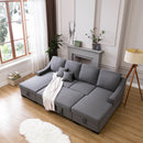 U_STYLE Upholstery Sleeper Sectional Sofa with Double Storage Spaces, 2 Tossing Cushions, Grey - Atlantic Fine Furniture Inc