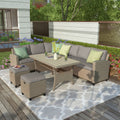 Patio Furniture Set - Outdoor Conversation Set - Dining Table Chair With Ottoman And Throw Pillows