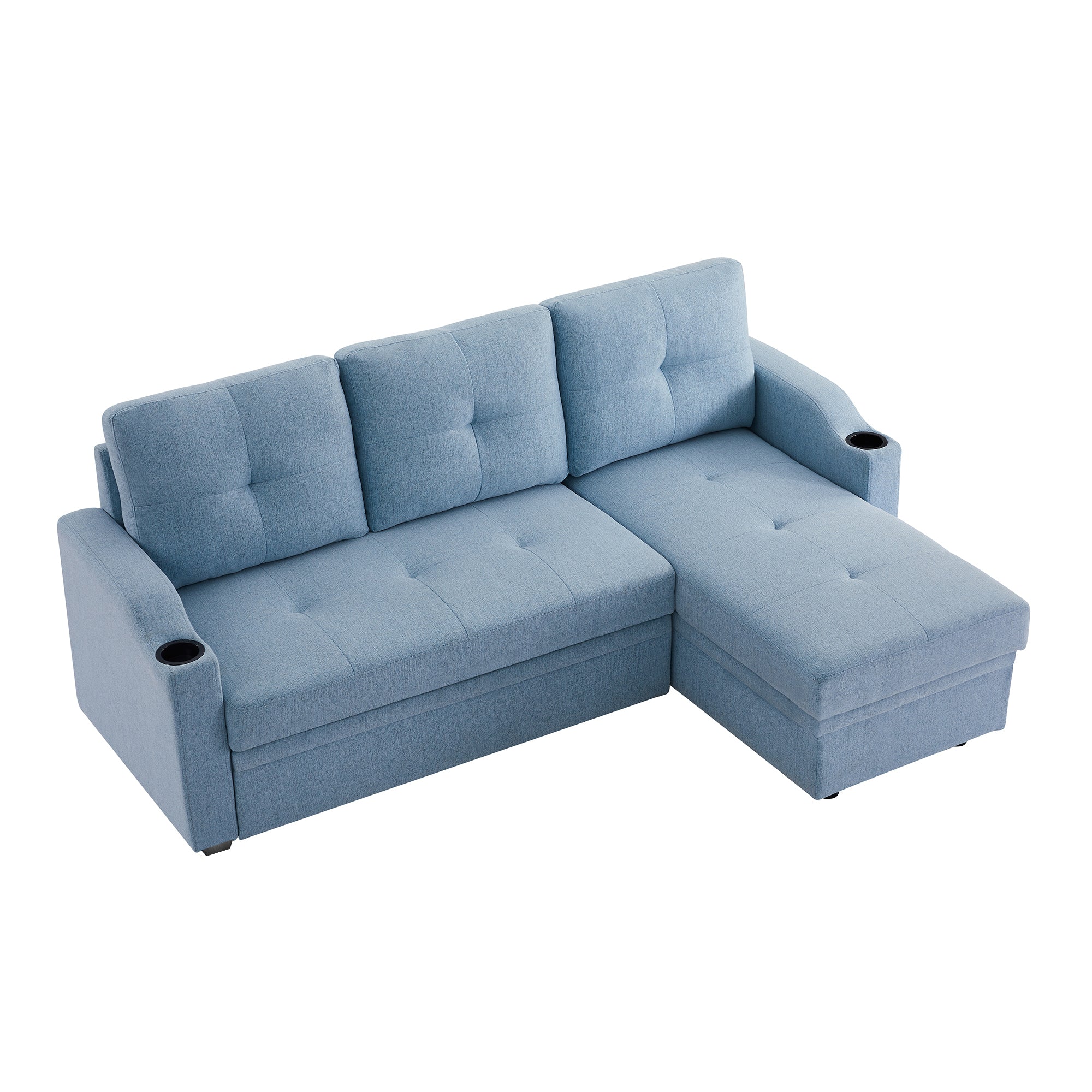 Orisfur. 81" Sleeper Sofa Bed Reversible Sectional Couch with Storage Chaise and Two Cup Holders for Living Room Furniture Set - Atlantic Fine Furniture Inc