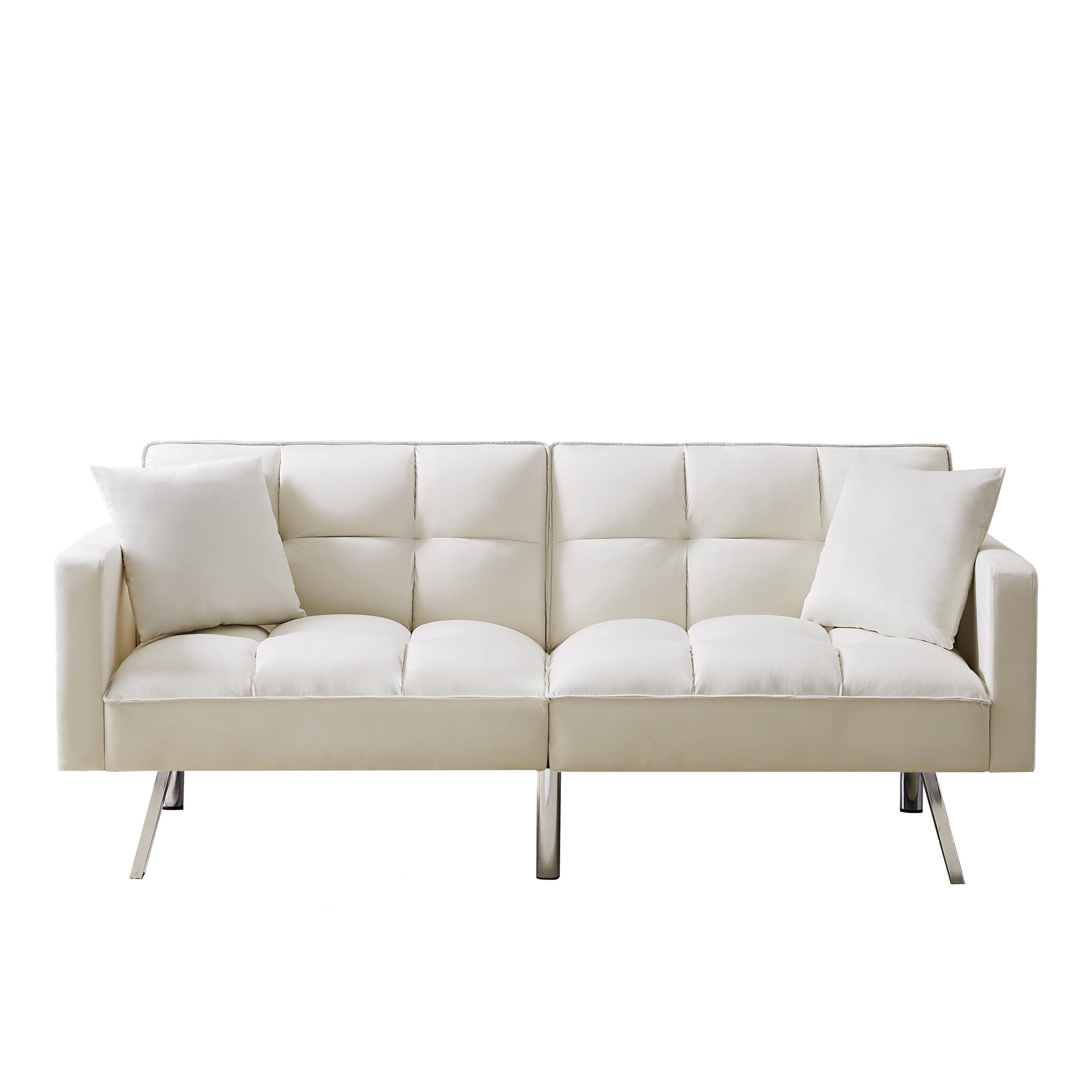 FUTON SOFA SLEEPER Beige VELVET WITH 2 PILLOWS（same as W223S01466。Size difference, See Details in page.） - Atlantic Fine Furniture Inc