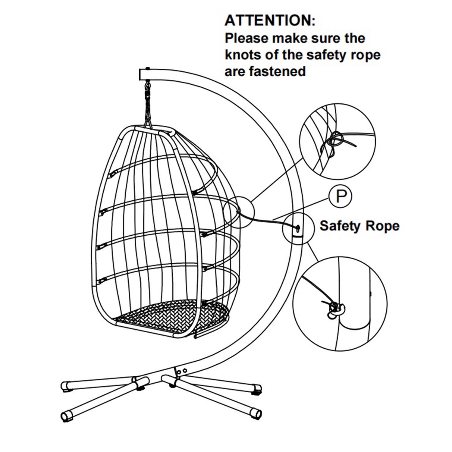 Outdoor Patio Wicker Folding Hanging Chair,Rattan Swing Hammock Egg Chair With C Type Bracket , With Cushion And Pillow - Atlantic Fine Furniture Inc