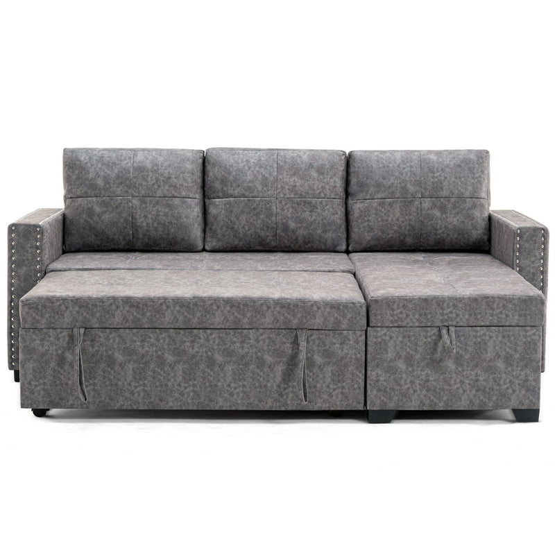 84" L Sectional Sofa with 2 USB Charger,2 seats Sofa Bed With Storage chaise,Sleeper Independent Use as Coffee Table,Nail headed,3-seat - Atlantic Fine Furniture Inc