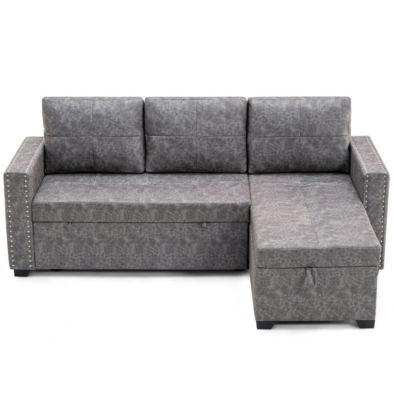 84" L Sectional Sofa with 2 USB Charger,2 seats Sofa Bed With Storage chaise,Sleeper Independent Use as Coffee Table,Nail headed,3-seat - Atlantic Fine Furniture Inc