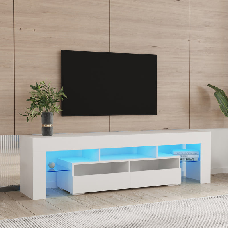 Living Room Furniture TV Stand Cabinet with 2 Drawers & 2 open shelves,20-color RGB LED lights with remote,White