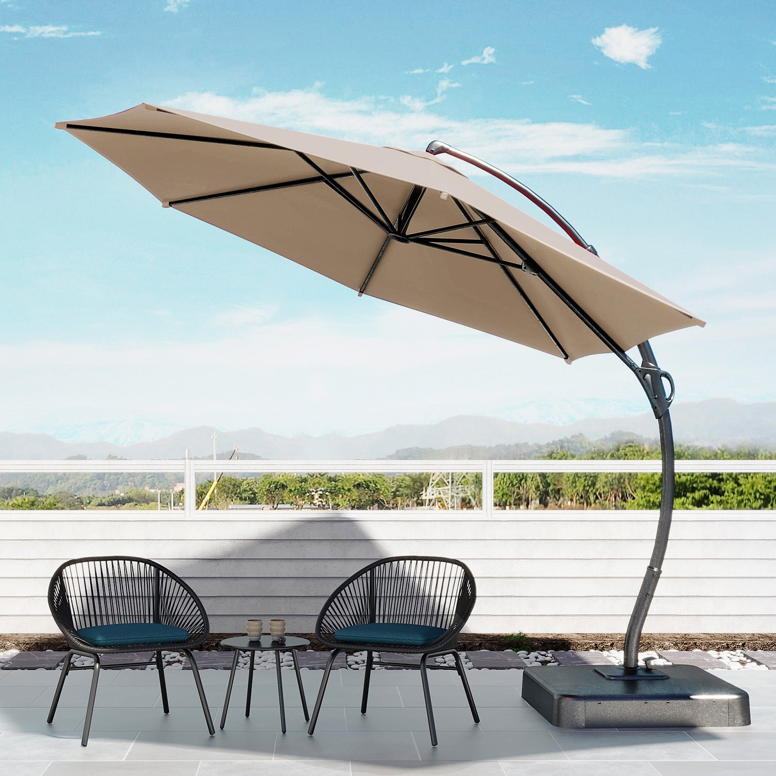 LAUSAINT HOME Outdoor Patio Umbrellas, 12FT  Outdoor Umbrella with Base Included, Upgraded Curvy Aluminum Offset Cantilever Umbrella with 360°Rotation Deisgn for Garden Pool Backyard Market Deck - Atlantic Fine Furniture Inc