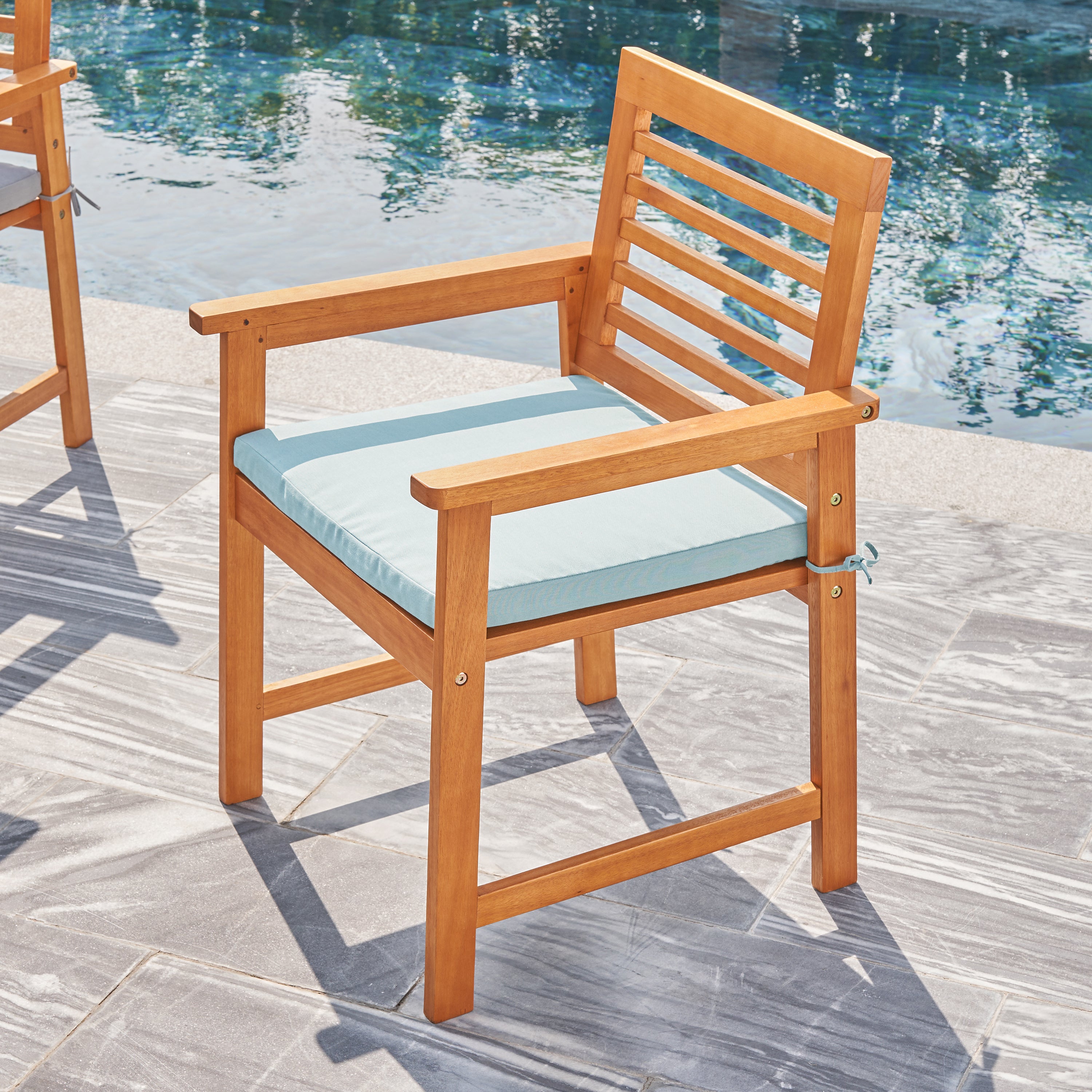 Waimea Honey 7-Piece Slatted Eucalyptus Wood Patio Dining Set with Cushion - Atlantic Fine Furniture Inc