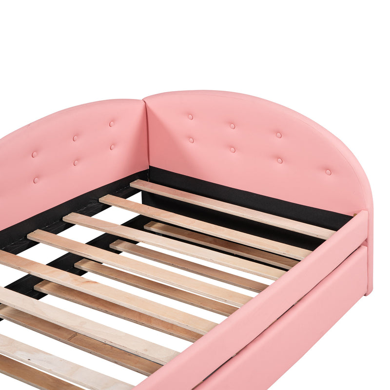 Twin Size PU Upholstered Tufted Daybed With Trundle And Cloud Shaped Guardrail, Pink